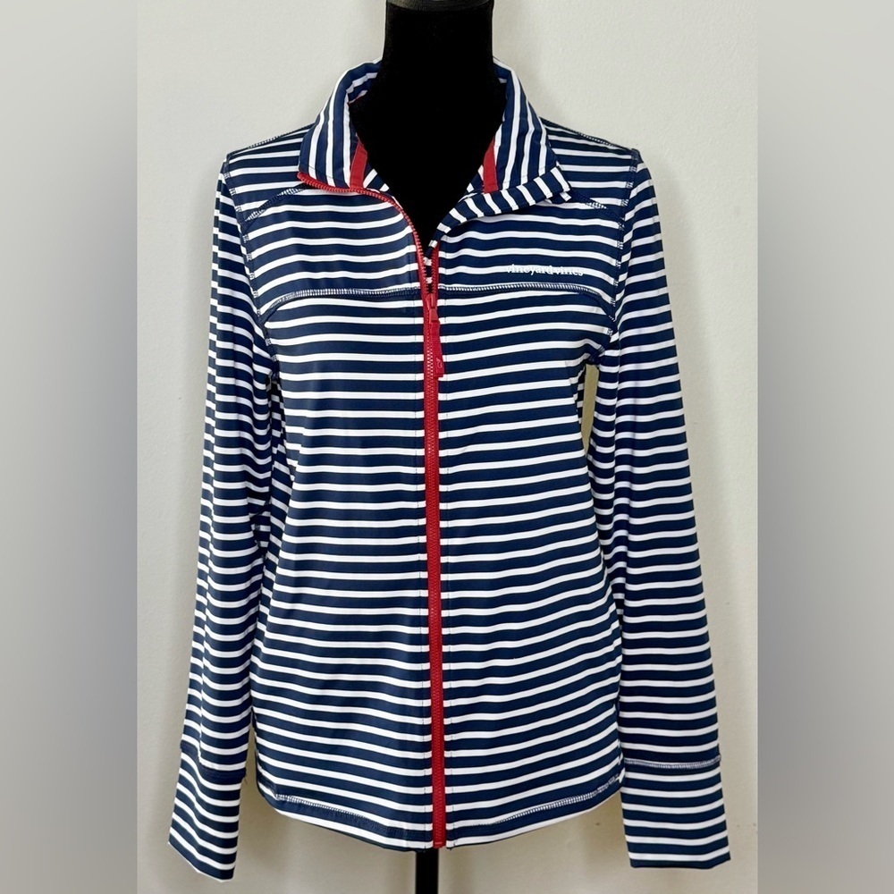 Vineyard Vines navy and white stripe summer beach jacket preppy nautical XS EUC